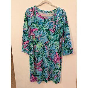 Lilly Pulitzer Sophie Porto Blue In The Trees Dress Womens L 100% Pima Cotton 3/